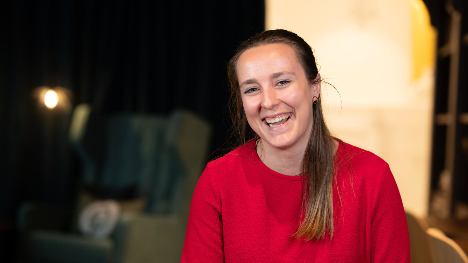 a person in a red shirt