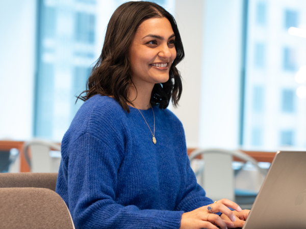 a person in a blue sweater