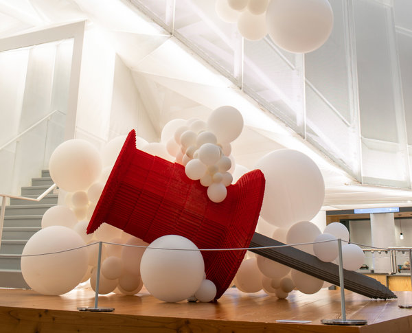 a white balloons in a room