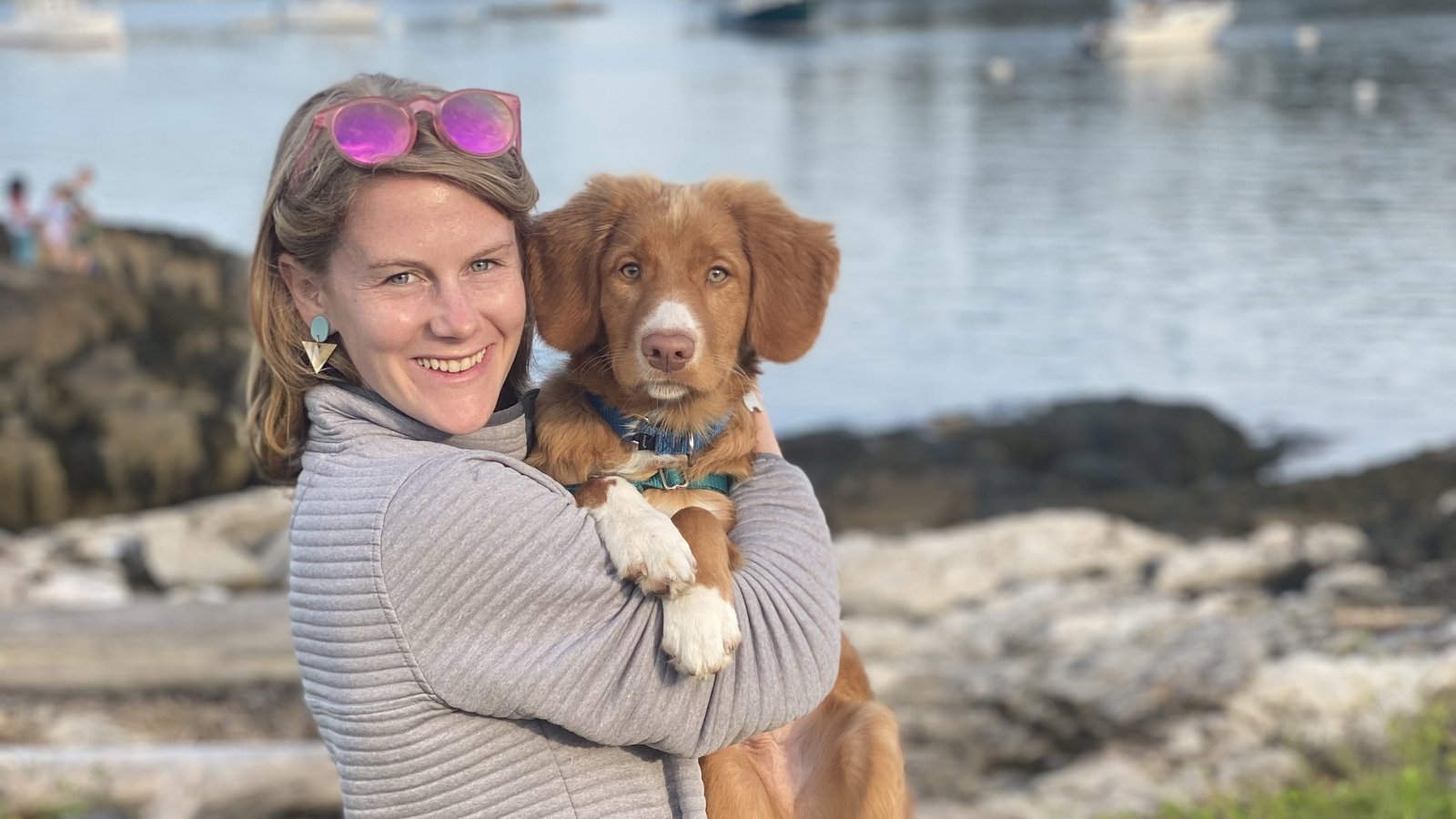 a person holding a dog