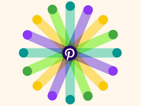 a colorful circular logo with a pin logo