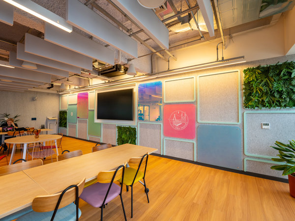 a room with a table and chairs